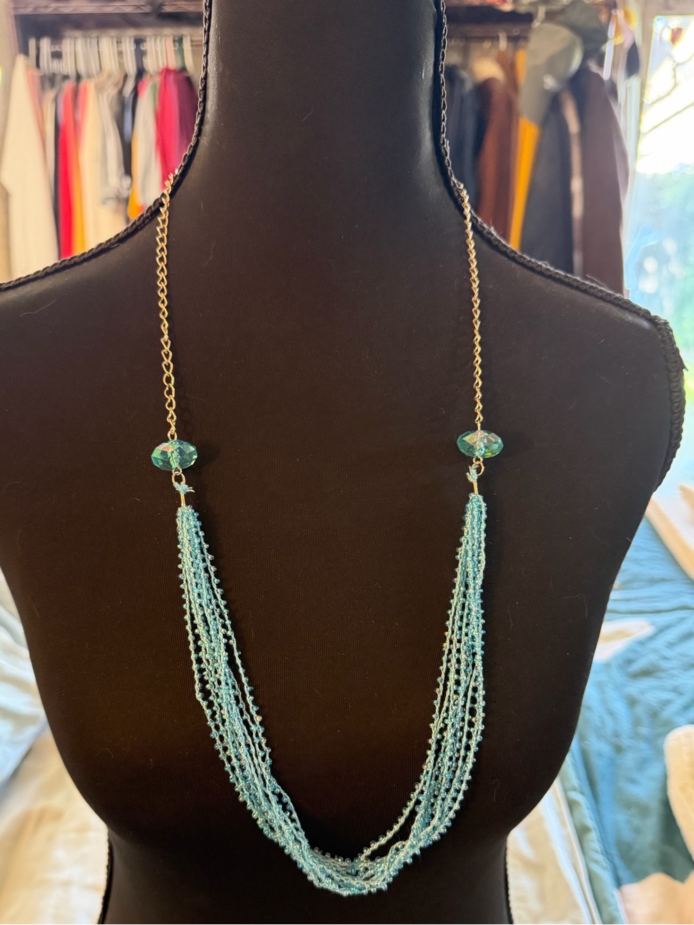 Blue Multi-Strand Beaded Necklace & Earrings